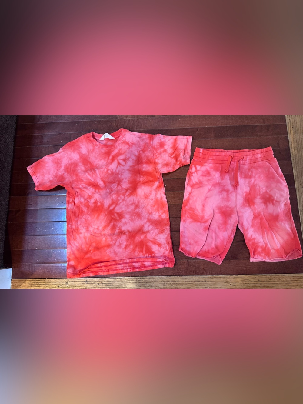 H&M Bright Red/ Tie-Dye Shorts Set
